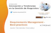 Requirements Management - Best practices€¦ · Best practices . Requirements elicitation specification validation management Natural language Based in models Goal models Scenarios