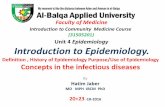 Introduction to Community Medicine Course (31505201) Unit 4 Epidemiology … · 2020-01-22 · Epidemiology and Preventive Medicine ... disease prevention and control strategies.