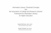 Information Literacy Threshold Concepts and the ... · Framework for Information Literacy for Higher Education Six Frames Each frame is comprised of: A core concept (We consider these
