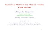 Numerical Methods for Modern Traﬃc Flow Modelspopov/L12008/talks/alex_k_TAMU_200… · [A. Sopasakis, M.A. Katsoulakis; 2006] extended the Lighthill-Whitham model to a more realistic