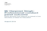 Mr Harpreet Singh: Professional conduct panel outcome · PDF file Mr Harpreet Singh was present and was not represented. The hearing took place in public and was recorded save for