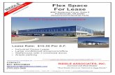 Flex Space For Lease...2020/07/29  · Lease Rate: $10.50 Per S.F. • Industrial Gross Lease • Large conditioned showroom/office • Warehouse with 3 overhead doors • Ample parking