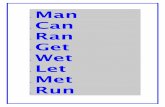 Man Can Ran Get Wet Let Met Run · •Man • Can • Ran • Get • Wet • Let • Met • Run • Fun Fun • Sun • Bun • Ant • Red • Bed • Fed • Did • Hid Hid •