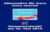 Alternative für Gera · Wir, der Stadtverband der „Alternative für Deutschland“, wollen im Stadt-rat ab 2019 als stärkste Fraktion zum Wohle unserer Heimatstadt wirken. Es