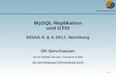 MySQL Replikation und GTID€¦ · MySQL Replikation Release 3.23.15 (08 May 2000) Replication between master and slaves. MySQL Row Based Replikation (RBR) Changes in MySQL 5.1.5
