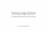 Testing Large System · Testing Guides 1. Challenge assumptions about testing 2. Avoid using complex testing terminology 3. Keep testing classifications simple 4. Dont separate development