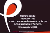Compte-rendu RENCONTRE AVEC LES REPRÉSENTANTS ......Compte-rendu RENCONTRE AVEC LES REPRÉSENTANTS ÉLUS DES PARENTS D’ÉLÈVES 12 novembre 2018 Ville de Poitiers - Direction Education