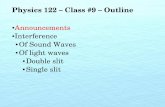 Physics 122 – Class #9 – Outlinekestrel.nmt.edu/~rsonnenf/phys122/Lectures/S2015Class09.pdf · 2015-02-10 · Of light waves Double slit ... Review Homework Review Workbook (recitation