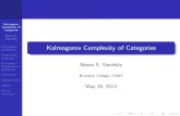 Kolmogorov Complexity of Categories · 2013-06-03 · Kolmogorov Complexity of Categories Noson S. Yanofsky Kolmogorov Complexity Programing Language Kolmogorov Complexity of Categories