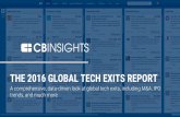 2016 Global Tech Exits€¦ · In 2016, there were 1650+ M&A exits and 25 IPOs in the US. IPO activity increased in the second half of 2016 with 17 US tech IPOs compared to the first