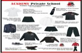ACADEMY Private · PDF file Gr 1-3 Girls Uniform Summer - Black school skirt. Available from Woolworths, To be worn with white ankle socks Golf shirt available to order at the school