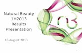 Natural Beauty 1H2013 Results Presentation · 1H2012 Vs. 1H2013 3 For six months ended HK$ Million 30 June, Chg % 2012 2013 Turnover 250.9 203.6 -18.9% Gross profit 204.1 154.5 -24.3%