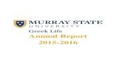 Annual Report 2015-2016 - murraystate.edu Life 15-16 Annual Report.pdfAlpha Omicron Pi Alpha Phi Alpha Zeta Phi Beta Alpha Sigma Alpha Lambda Chi Alpha Phi Beta Sigma ... Fall 2013