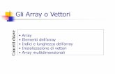 Gli Array o Vettori - unict.it · Il vettore o array è costituito da elementi in cui è possibile memorizzare valori di tipo omogeneo. Ogni elemento è individuato da un numero progressivo,