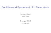 Dualities and Dynamics in 2+1 DimensionsParticle / vortex duality [Peskin 78; Dasgupta, Halperin 81] O(2) vector model gauged O(2) vector model L= j@˚j 2+ j˚j4 + mj˚j2 L= jF j2