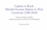 Capital is Back: Wealth-Income Ratios in Rich …piketty.pse.ens.fr/files/PikettyZucman2013Slides.pdfCapital is Back: Wealth-Income Ratios in Rich Countries 1700-2010 Thomas Piketty