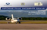INFORME FINAL INCIDENTE GRAVE - Aerocivil · Condición final de la aeronave 1.2 Lesiones personales Lesiones Tripulación Pasajeros Total Otros Mortales - - - - Graves - - - - Leves