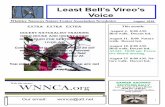 Least Bell’s Vireo’s VoiceAugust 2018 Whittier Narrows Nature Center Association Newsletter Our email: wnnca@att.net Least Bell’s Vireo’s Voice This month: August 4. 8:00 AM.