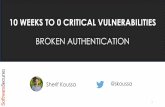10 weeks to 0 vulnerabilities...2020/04/10  · May 29th: Insecure Deserialization 9. June 5th: Using Components with Known Vulnerabilities 10. June 12th: Insufficient Logging and