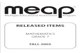 Mathematics-Grade 7 Released Items Fall 2005...Mathematics-Grade 7 Released Items Fall 2005 Page 3 MDE/MEAP RELEASED ITEMS GO ON TO THE NEXT PAGE MA06000NX3103165A 1 What kind of answer
