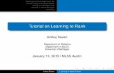 Tutorial on Learning to Rank - University of Texas at Austin€¦ · Online learning to rank Beyond relevance: diversity and freshness Large-scale learning to rank Ambuj Tewari Learning