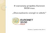 II warsztaty projektu Euronet 50/50 max · 2016-03-14 · II warsztaty projektu Euronet 50/50 max ... energię”, dla klas VI konkurs na prezentację multimedialną „Oszczędzanie