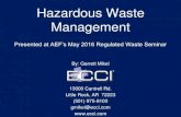 Hazardous Waste Management · Hazardous Waste Management Presented at AEF’s May 2016 Regulated Waste Seminar By: Garrett Mikel 13000 Cantrell Rd. Little Rock, AR 72223 (501) 975-8100