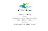 MINUTES - Shire of Collie · 2019. 4. 29. · Robert Quinn Shire Planner Hasreen Mandry Finance Manager Belinda Dent CEO PA Tim Connors EHO (left Chambers at 8.38pm.) Scott Geere