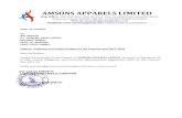 AMSONS APPARELS LIMITED - Bombay Stock Exchange · 2018. 10. 19. · their signatures to Beetal Financial & Computer Services Pvt. Ltd. Beetal House, 3rd Floor, 99, Madangir, Behind