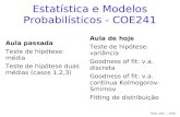 Estatística e Modelos Probabilísticos - COE241classes/est-prob-2016/slides/aula_19.pdf · Estatística e Modelos Probabilísticos - COE241 Aula de hoje Teste de hipótese: ... Testes