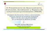 El Procedimiento de Reconocimiento, Evaluación ... · EVALUACIÓN, ACREDITACIÓN Y REGISTRO DE COMPETENCIAS PROFESIONALES (PREAR) MARCO NORMATIVO • Real Decreto 1224/2009, de 17