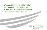 Qualified 401(k) Administrator QKA Credential Candidate... · 2020. 4. 14. · About the QKA Credential ASPPA’s Qualified 401(k) Administrator (QKA) credential is the leading certification