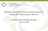 Federal and State Policy Impacting your Nonprofit ......•Eliminates most itemized deductions and modifies: – Charitable deduction-expands up to 60% of income (currently 50%) –
