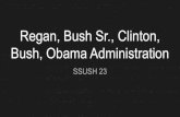 Regan, Bush Sr., Clinton, Bush, Obama AdministrationGeorge H.W. Bush & Clinton Administrations George H.W. Bush served one term, which included: Costly economic downturn The successful