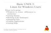 BasicUNIX3: LinuxforWindowsUsers...Monolithicvs.ModularDesign Windows:"everything"isincorporatedintothe kernel(Explorer,InternetExplorer,Windows MediaPlayer,etc.) Linux:moremodular;desktopmanager,Web