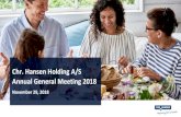 Chr. Hansen Holding A/S Annual General Meeting 2018 · 2019. 12. 6. · 14 MANAGEMENT REMUNERATION Management remuneration in EUR million 2016/17 2017/18 Base salary & pension 1.7