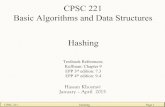 CPSC 221 Basic Algorithms and Data Structures Hashing · 2016. 5. 3. · Stack Queue Circular Array Array Linked list Tools Asymptotic analysis CPSC 221 Journey Priority Queue Binary