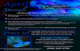 Specials - Cristallo Spacristallospa.com/wp-content/uploads/April-2018-Flyer.pdf · Book any 50 min or 80 min massage + add a 20 min Full Body Scrub for $ 30 ($15 Savings) 50 min