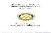 The Rotary Club of Canberra-Woden Inc....Page 6 Rotary Club of Canberra-Woden Annual Report 2002-03 Howard again did a great job of organising the Show Parking, which by and large