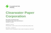 Clearwater Paper Corporation...2020/08/04  · Clearwater Paper Q2 20 shipments were 16.0 million cases compared to 12.5 million in Q2 19 and 15.2 million in Q1 20, driven by COVID