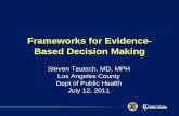 Frameworks for Evidence- Based Decision Making · 7/12/2011  · – Budget impact – Budget constraints – Value (cost effectiveness, cost benefit, incremental value) Contextual