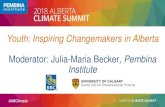 Youth: Inspiring Changemakers in Alberta · Changemakers pitch PEMBINA institute Noah Brace UNIVERSITY OF CALGARY Hunter Hub for Entrepreneurial Thinking RBC #ABClimate ALBERTA CLIMATE