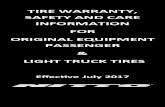 TIRE WARRANTY, SAFETY AND CARE LIMITED WARRANTY FOR ...€¦ · tire warranty, safety and care information for original equipment passenger & light truck tires eﬀecve july 2017