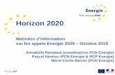 Présentation AAP Energie 2018-2019 au 29012018 · Horizon 2020. Matinées d’information . sur les appels Energie 2020 – Octobre 2019. Annabelle Rondaud (coordinatrice PCN Energie)