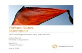 Thomson Reuters ResearcherID - Open Research: Home · – Why work with Thomson Reuters? – The pay-off – a valuable service back to the researcher, tools for the department and