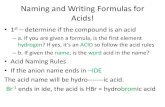 Naming and Writing Formulas for Acids! · 2011. 6. 29. · Naming and Writing Formulas for Acids! •1st –determine if the compound is an acid –a. If you are given a formula,