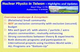 Nuclear Physics in Taiwan – Highlights and Updates · 2019. 7. 8. · Nuclear Charge Radius with laser spectroscopy & Muonic Atoms @ PSI [Y.W. Liu, NTHU] Neutrino Oscillations @