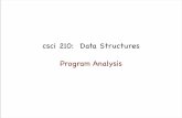 csci 210: Data Structures Program Analysisltoma/teaching/cs210/fall11/Slides/ProgramAnal… · Analysis of algorithms • Running time of an algorithm: • it increases with input