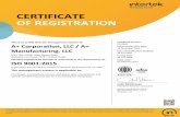 CERTIFICATE OF REGISTRATION - A+ CorporationCERTIFICATE OF REGISTRATION This is to certify that the management system of: A+ Corporation, LLC / A+ Manufacturing, LLC Main Site: 41041