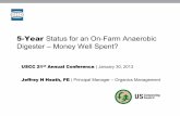 5-Year Status for an On-Farm Anaerobic Digester – Money ...€¦ · • Manure/Nutrient Management Adams, NY . 5-Year Status for an On-Farm Anaerobic Digester ... • Animal bedding